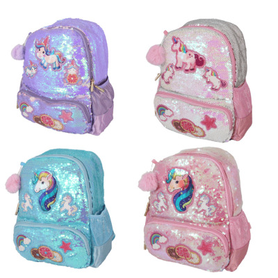 Unicorn Children's Sequined Schoolbag Creative Unicorn Cartoon Blue Dacron Backpack Little Princess Backpack for Women