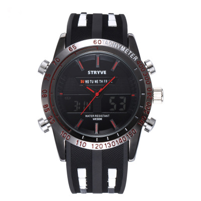 One Piece Dropshipping Stryve8005 Men's Fashion Double Inserts Multi-Functional Waterproof Sports Silicone Watch Proxy