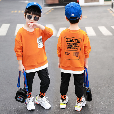 Children's Clothing Boys' Suit Autumn 2021 New Children's Children 2 Sports Fashion Casual Long Sleeve Sweater Two-Piece Set 5