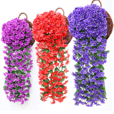 Artificial Flower Violet Hanging Flower Vine Wall Hanging Chlorophytum Comosum Hanging Basket Flower Living Room Balcony Home Decorative Wall Hangings Flower