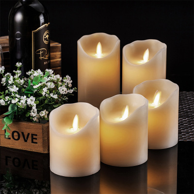 Factory Supply Paraffin Wax Electric Candle Lamp Swing Shaking Simulation Cylindrical LED Candle 5-Piece Set in Stock