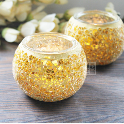 European-Style Golden Mosaic Glass Candlestick Romantic Candlelight Dinner Confession Gift Bar Decoration Decoration Props