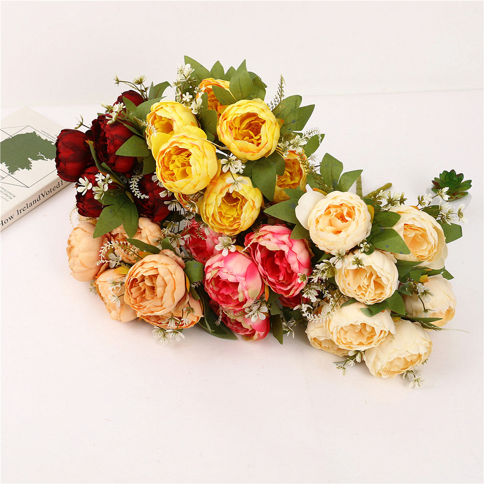 7头牡丹仿真玫瑰花束家居客厅落地装饰花摆设假花瓶桌面插花摆件