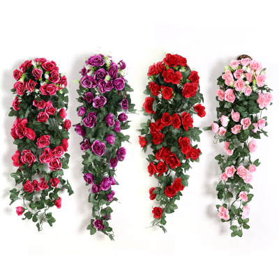 Fake Flower Rattan Emulational Flower Vine Decorative Wall Hangings Artificial Rose Home Ornamental Flower Wall Hanging Wall Hanging Flowers Wholesale