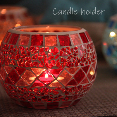 Colorful Mosaic Glass Candlestick Romantic Ornaments Gift DIY Incense Cup Candle Cup Succulent Flower Pot Pen Holder