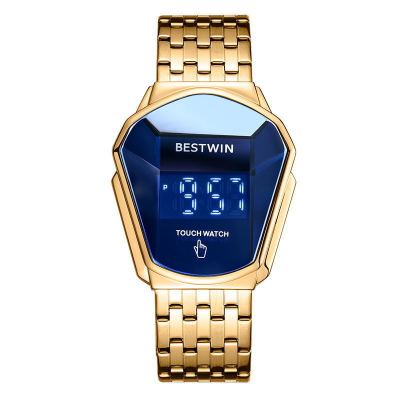 Bestwin 6616 Fashion Trend Men's Stainless Steel Black Technology Electronic Watch Touch Screen Luminous Watch Diamond