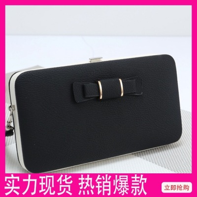 2021 New Wallet Long Clutch Korean Style Snap Phone Bag Bow Lunch Box Women's Bag Coin Purse
