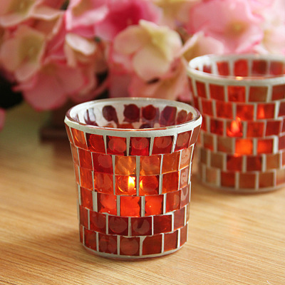 European-Style Red Mosaic Candle Holder Candle Cup Romantic Candlelight Dinner Bar Western Restaurant Club Decoration Ornaments