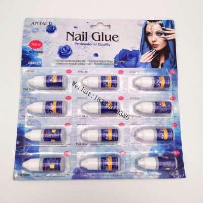 Antald 12 pcs/card 6 nail glue Professional Nail Glue with Brush FAST and NO HARMING For Nail Tips Rhineston