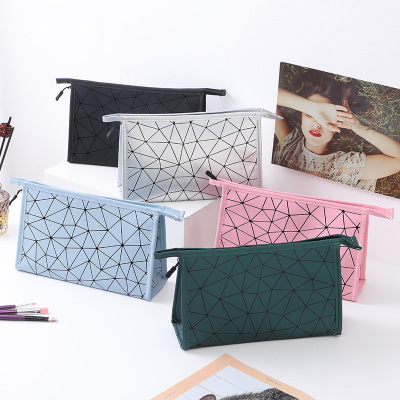 Pu Oblique Grid Cosmetic Bag Net Red Cosmetic Bag Cosmetic Bag Waterproof Multifunctional Travel Large Capacity Wash Makeup Storage Clutch