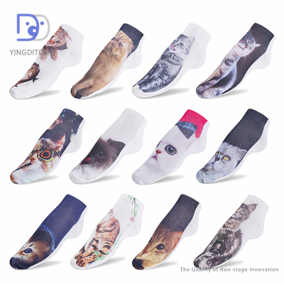 Creative fashion cute cat animal 3D printed socks street trendy socks couple short socks all-match