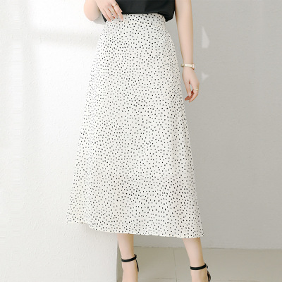 Yaghi Man Korean Style High Waist A- line Polka Dot Skirt 2021 Spring and Summer Ins Style Slimming Elastic Waist Long Skirt Summer