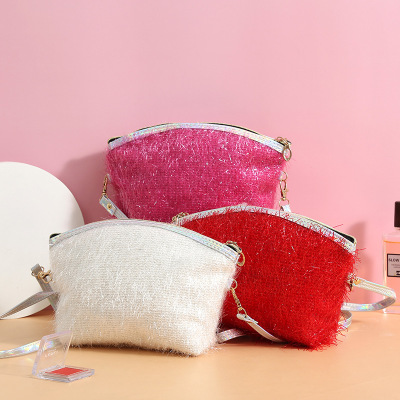 Fresh Pu Tassel Shell Shape Cosmetic Bag 2020 Summer New Creative Fashion Solid Color Zipper Bag