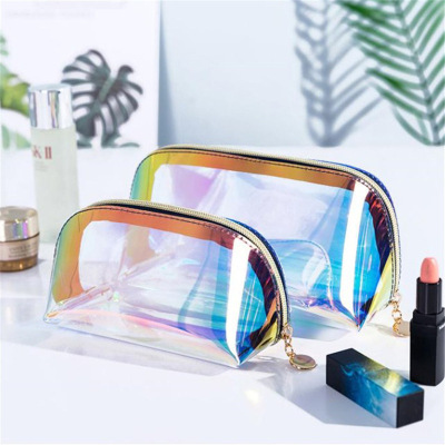 Korean Laser TPU Shell Cosmetic Bag Transparent Waterproof Colorful Wash Bag Semicircle Storage Bag Custom Logo