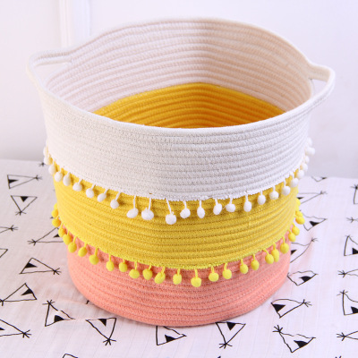 Nordic Ins Cotton Cord Fringed Beaded Storage Basket Laundry Bucket Bedroom Clutter Organizing Box Baby Toy Box