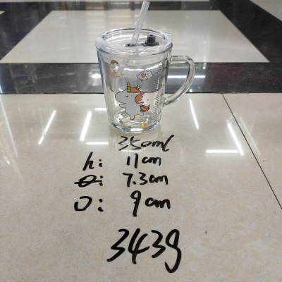 Factory Direct Sales New Glass Drinking Cup Juice Handle Drinking Cup Acrylic Cap 350ml 450ml