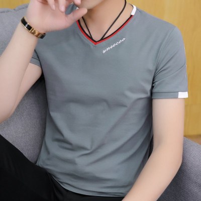 2021 Summer New Pure Cotton Short Sleeve T-shirt Men's V-neck Half-Sleeve T-shirt Korean Style Fashion Brand Menswear Undershirt Clothes