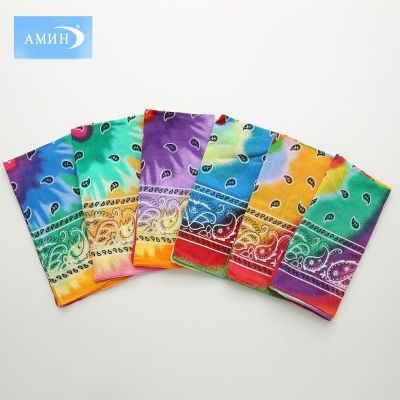 Cotton Colorful Tie-Dyed Printed Headscarf Pure Cotton Hip Hop Trend Square Scarf Outdoor Riding Sunscreen Mask Customization