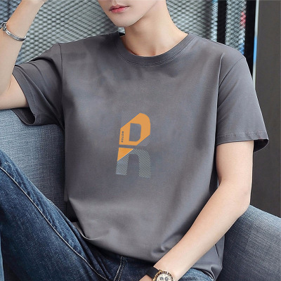 Short-Sleeved T-shirt Men's Summer Casual Cotton Men's 2021 New Trendy Half Sleeve Bottoming Shirt Printed Logo Customization