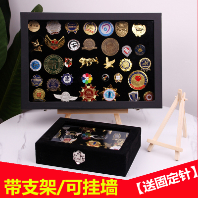 Badge Storage Box Transparent and Dustproof Medal Medal Storage Organizing Box Brooch Medal Wall Hanging Display Frame Table