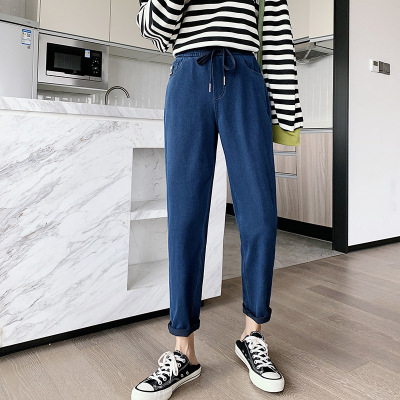 Denim Daddy Pants Spring Women's Clothes New Boutique Washed Denim Loose Ankle-Tied Denim Casual Women's Pants