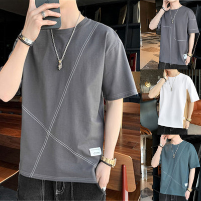 Short-Sleeved T-shirt Men's Fashion Brand Trend Summer 2021 New Fashion Half Sleeve Bottoming Loose Hong Kong Style Ins Simple Clothes