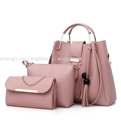 Cross-Border New Arrival Women's Bag Three-Piece European and American Fashion Pu Tassel Shoulder Messenger Handbag