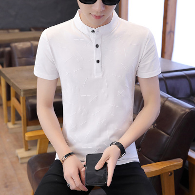 New Summer Men's Youth's Short-Sleeved T-shirt Korean Slim Fit Stand Collar T-shirt Boys Half Sleeve Trendy Tops Fashion