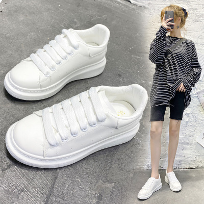 Trendy Shoes White Shoes Female Students Korean Style Internet Celebrity McQueen Same Casual Shoes Women's Shoes Single Comfortable Platform Sports Board Shoes