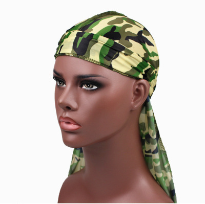  Hot Sale Camouflage Long Tail Pirate Hat European and American Popular Lace-up Toque Scarf Hat Durag Customizable