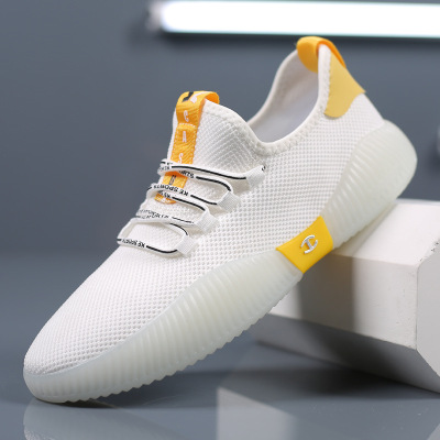 Summer Sports Casual Shoes Men's Breathable Flying Woven Sneakers Live Broadcast Internet Celebrity Mesh Shoes Korean Style Jelly Bottom White Shoes Men