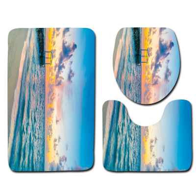 Ocean Scenery Toilet Three-Piece Floor Mat Bathroom 3-Piece Set EBay Carpet Doormat Amazon Wish Supply