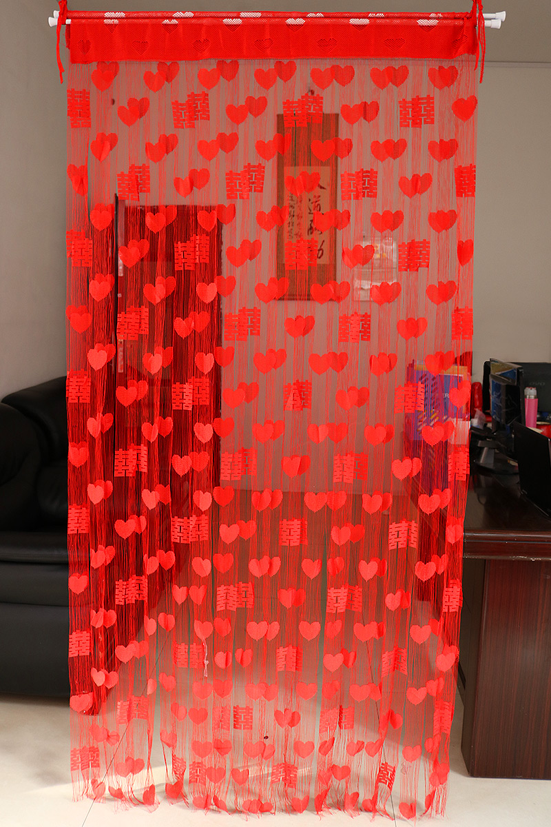 红色结婚门帘 布置新婚房装饰浪漫喜字爱心形挂帘 婚庆用品线帘子