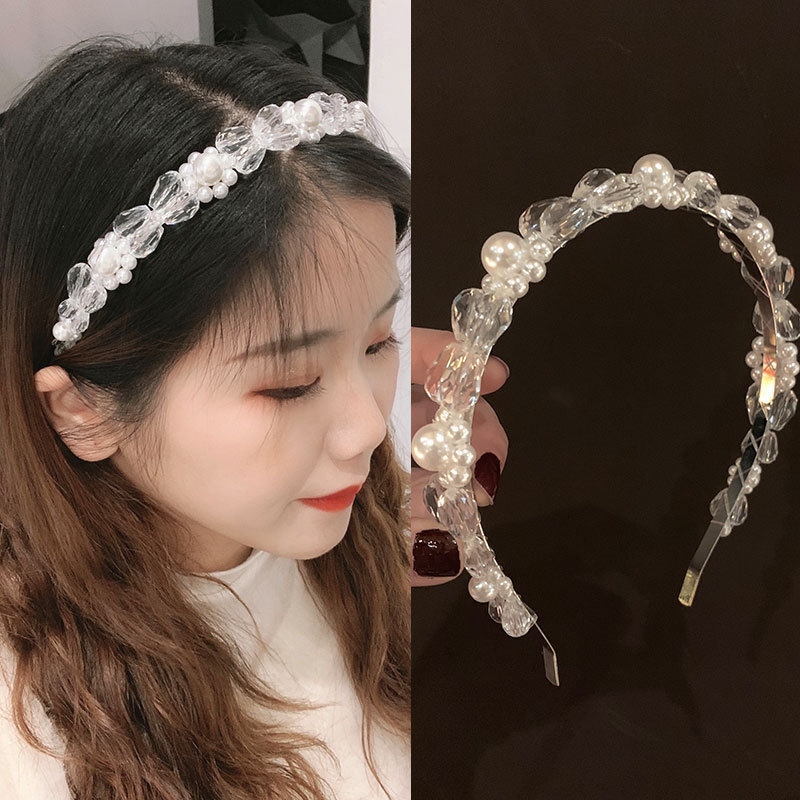 鞠婧祎同款珍珠水晶串珠发箍手工超仙发饰气质网红网红头箍头饰女