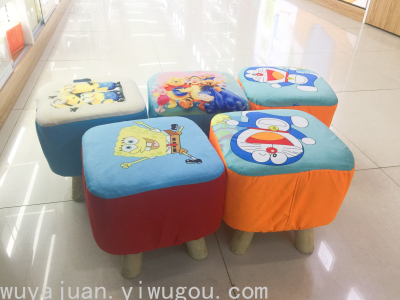 Ge Lai Short Plush Cartoon Square Four-Leg Small Wooden Stool Indoor Living Room Small Cushion Factory Wholesale
