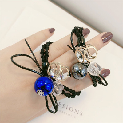 Korean Alloy Hollow Rhinestone High Elastic Rubber Band Hair Band All-Match Bow Crystal Pearl Hair Rope Headdress Flower for Women