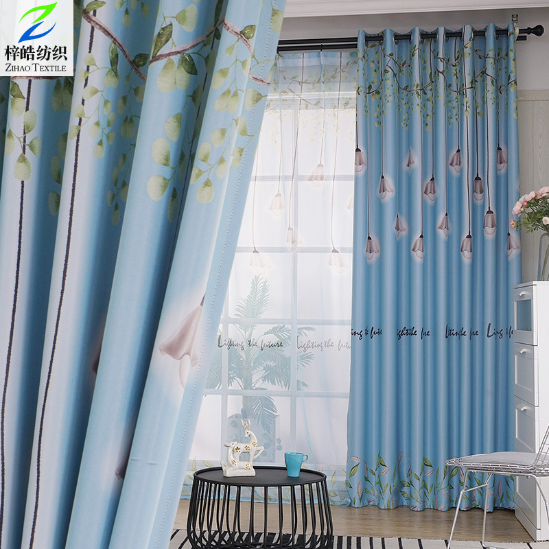 柯桥厂家现代简约印花遮光窗帘布卧室客厅可定制成品支持零剪吊灯