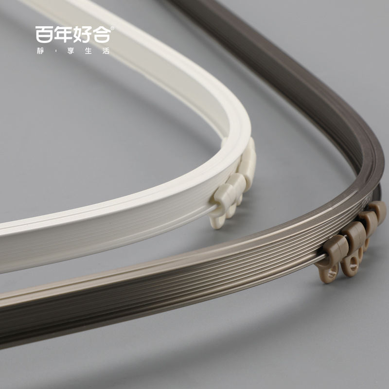 飘窗u形窗帘静音德裕轨道可弯曲挂砂铝合金弯轨侧装顶装弧型轨道