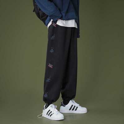 New Casual Pants Men's Loose-Fit Tappered Trousers Hong Kong Style Trendy All-Matching Pants plus Size Printed Drawstring Sports Pants