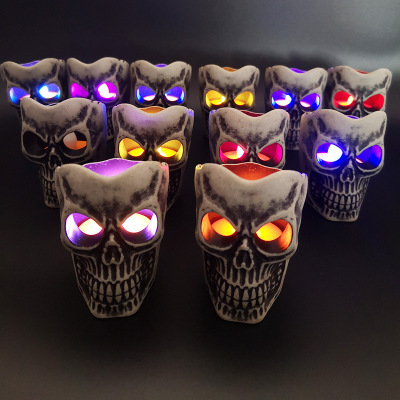 Horror Decoration Props LED Flash Ghost Head Candle Light Pumpkin Lamp Halloween Light New Retro Skull Light