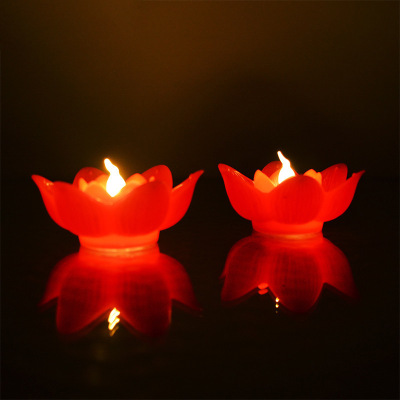Factory Direct Supply LED Electronic Candle Blessing Lotus Lamp Buddhist Supplies Creative Buddha Worshiping Lamp Wholesale Tealight