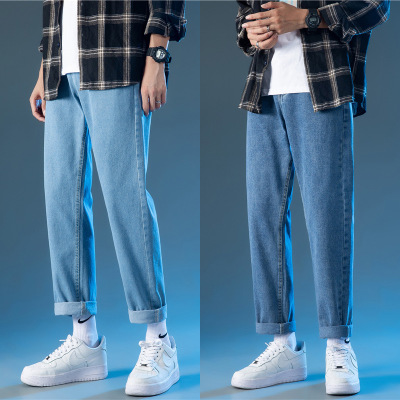 INS Hong Kong Style 2021 New Men's Cropped Jeans Men's Youth Loose Casual Fashion Brand Wide Leg Student