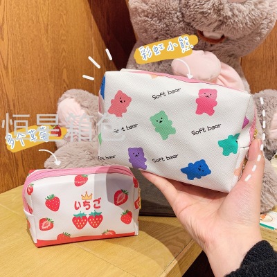 INS Korean Style Cosmetic Bag Cute Cartoon Pu Wash Bag Large Capacity Waterproof Portable Storage Bag