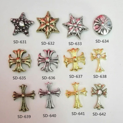 Mountain Butterfly Nail Ornament Rock Crocheted Metal Alloy Nail Jewelry Factory Direct Sales Hexagonal Gold and Silver