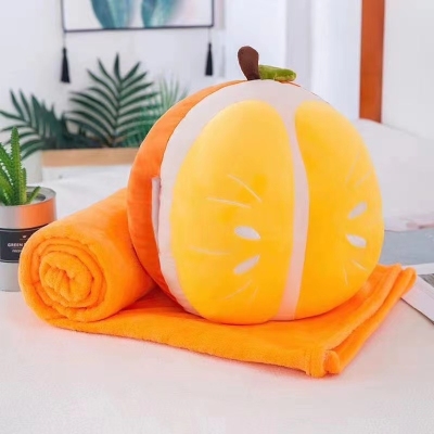 Creative Cute Fruit and Vegetable Summer Quilt and Comfort Pillow 2-in-1 Ins Same Coral Fleece Blanket