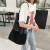 Hong Kong Style Black and White Solid Color Portable Mesh Hollow out Beach Canvas Bag Large Women's Bag Shoulder Portable Shopping Bag