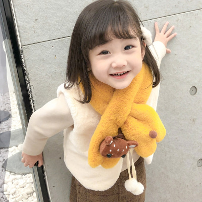 Children's Scarf Autumn and Winter Princess Korean Style Boys and Girls Warm Thick Coral Fleece Plush Kids Christmas Deer Explosion