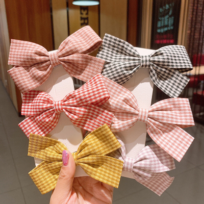 Korean Bow Hair Clips Hair Accessories Children's Plaid Hairpin Japanese Headwear Baby Girl Princess Red Back Head H