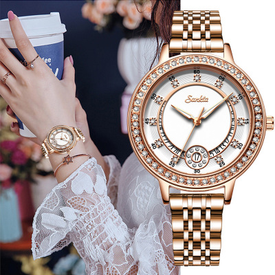 Lige Women's Quartz Watch Exquisite Diamond-Embedded Watch Women's Waterproof Watch Clock