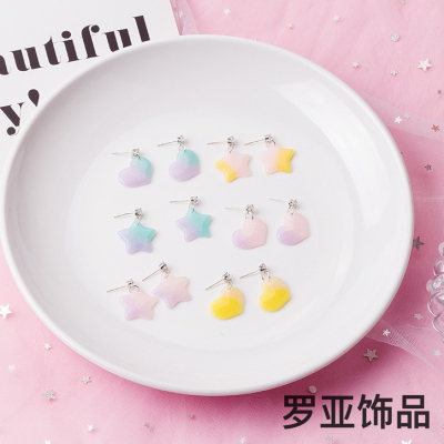 Japan and South Korea Cute Rainbow Gradient XINGX Love Heart Stud Earrings Xuan Ya Wild Candy Color Contrast Color Earrings